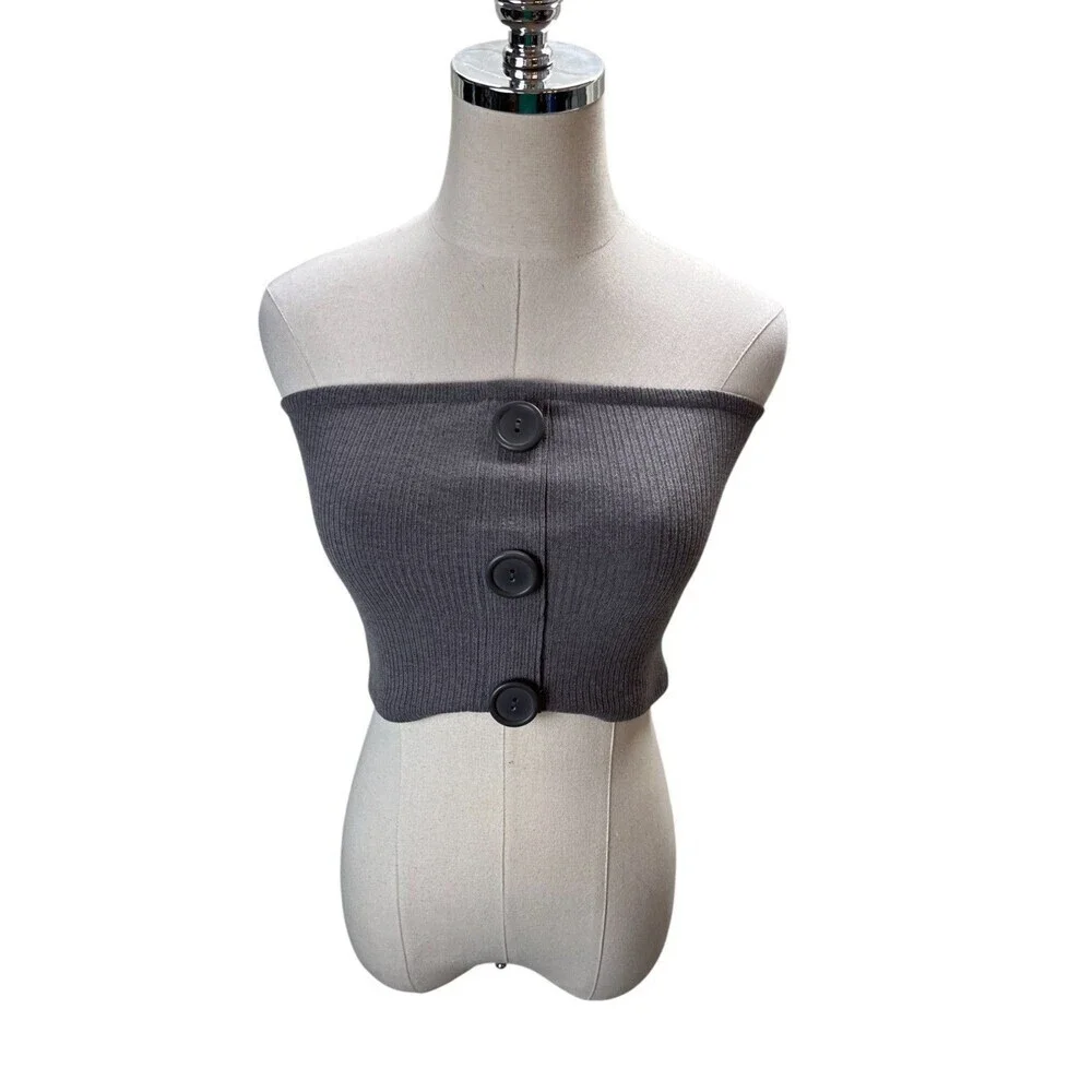 Urban Outfitters Tube Top Large Size Women's Gray Decorative Buttons